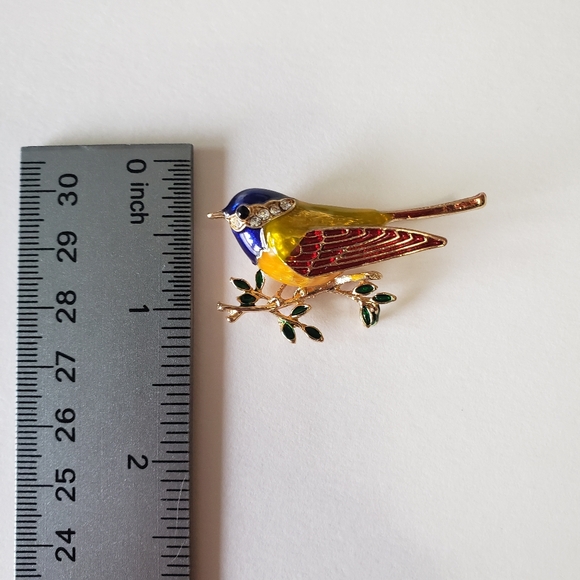 Enamel and Rhinestone Lovely Bird Brooch For Women - Picture 2 of 6